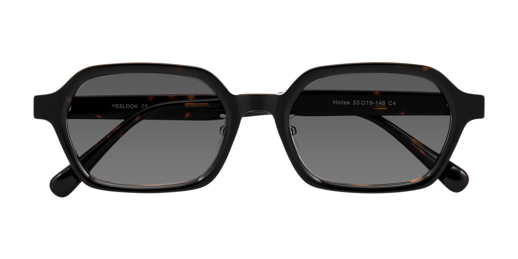 Folded Front of Hicles in Dark Tortoise with Medium Gray Tinted Lenses