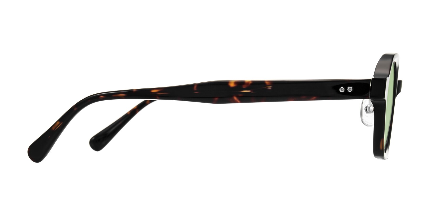 Side of Hicles in Dark Tortoise with Medium Green Tinted Lenses