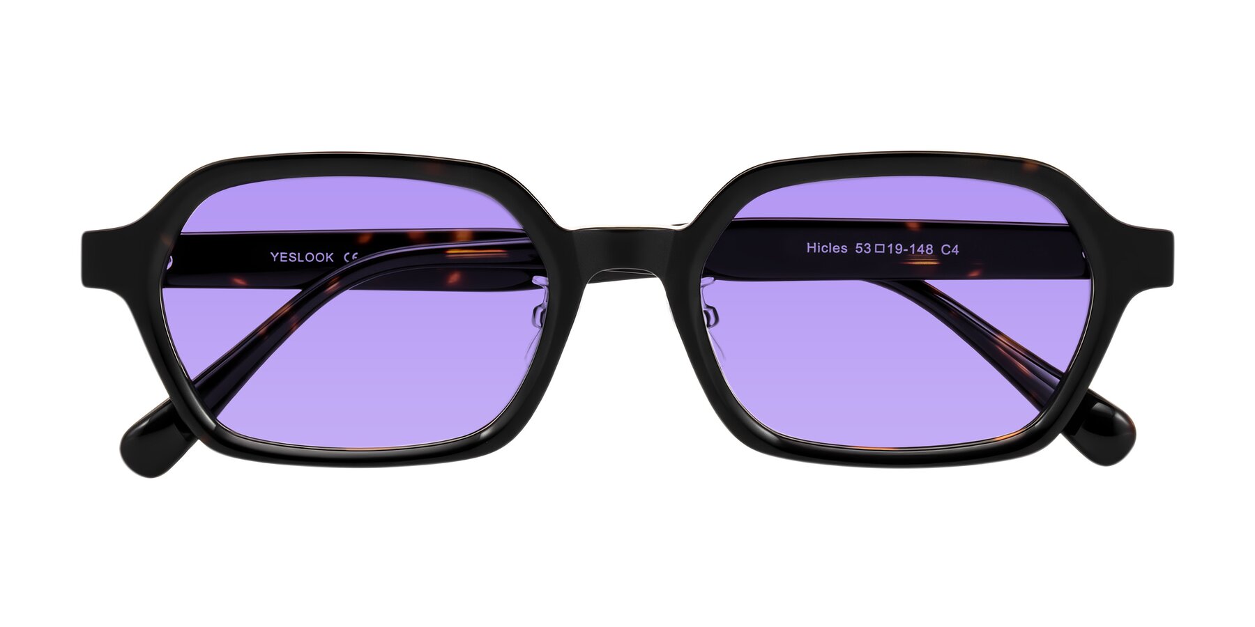 Folded Front of Hicles in Dark Tortoise with Medium Purple Tinted Lenses