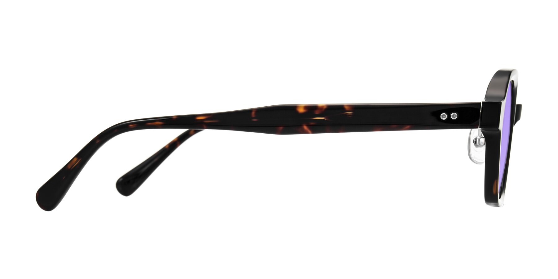 Side of Hicles in Dark Tortoise with Medium Purple Tinted Lenses