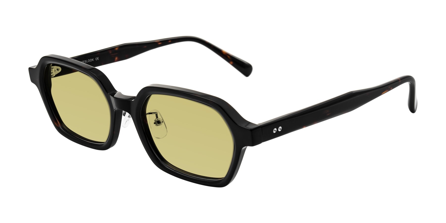 Angle of Hicles in Dark Tortoise with Medium Champagne Tinted Lenses