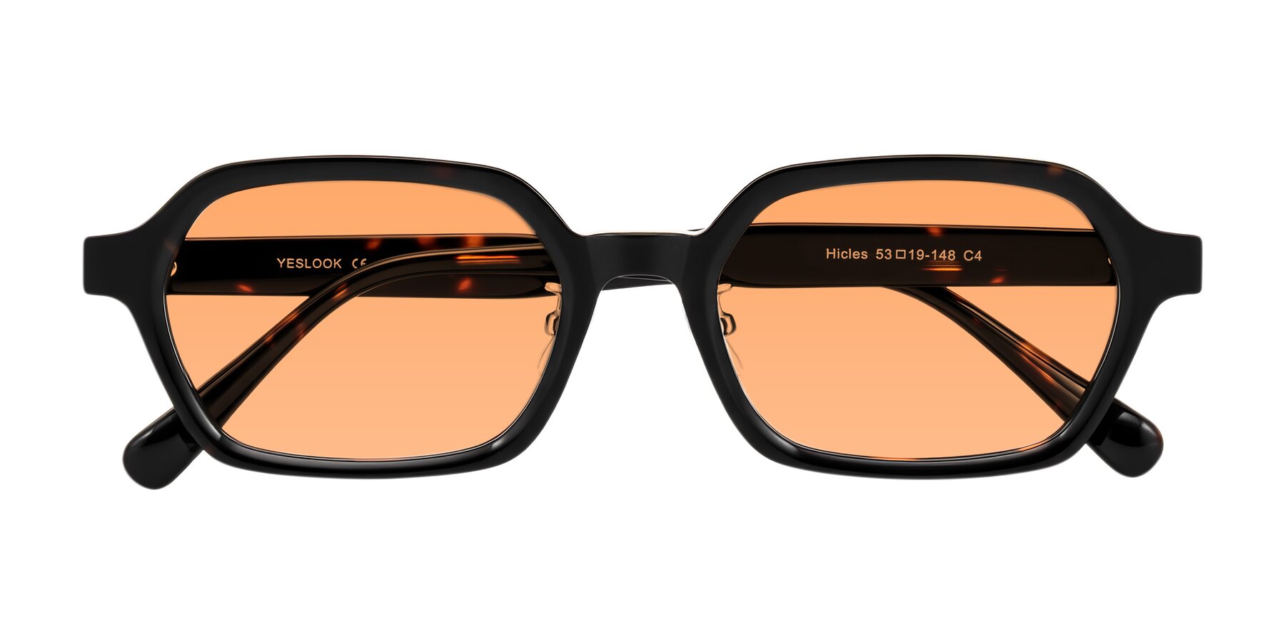 Folded Front of Hicles in Dark Tortoise with Medium Orange Tinted Lenses