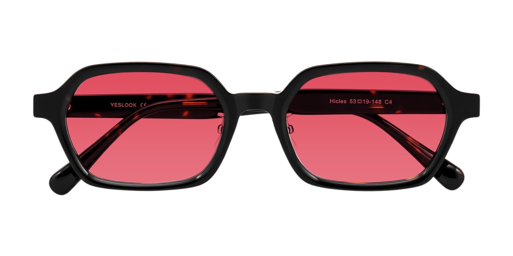 Folded Front of Hicles in Dark Tortoise with Red Tinted Lenses