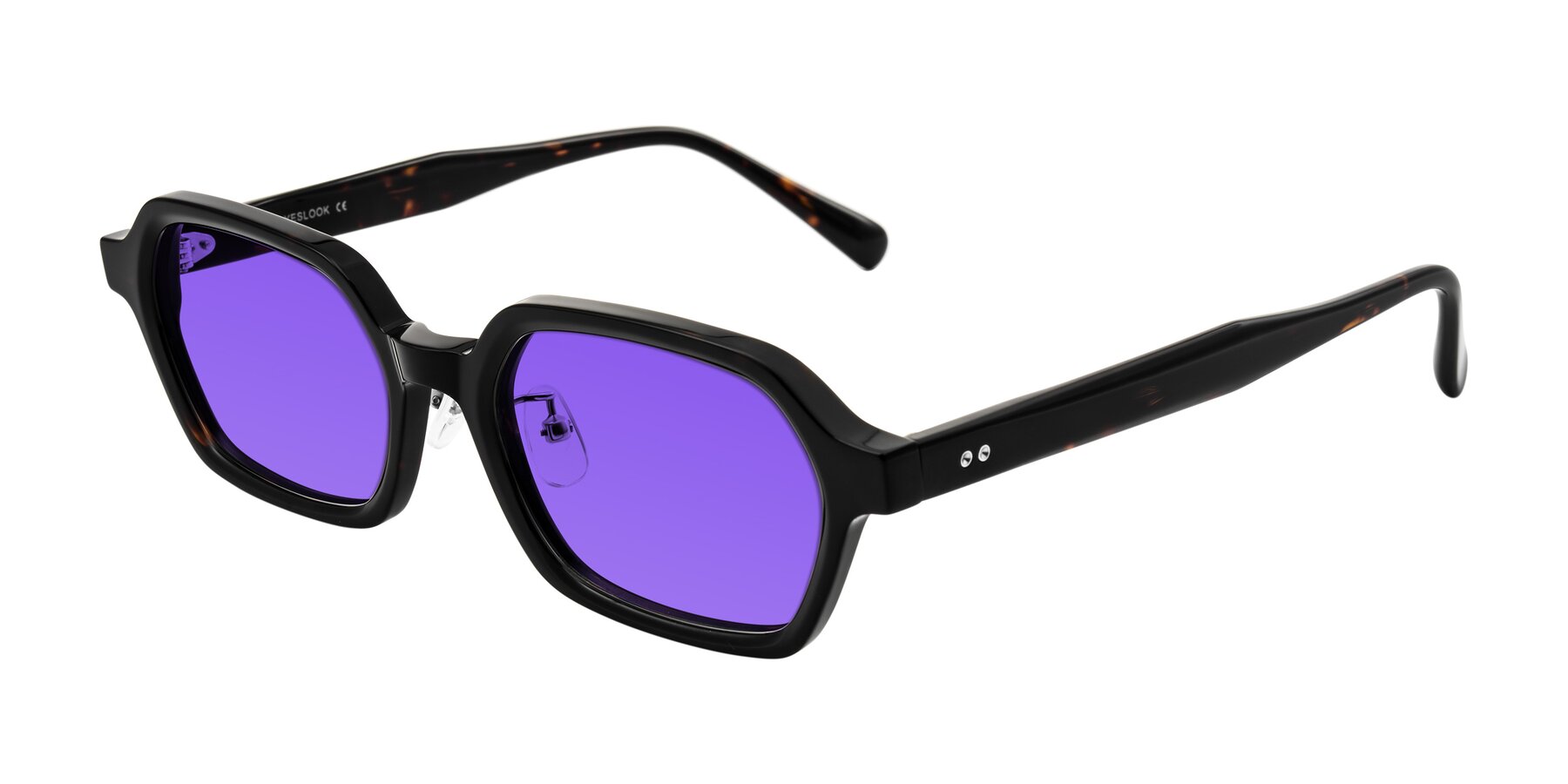 Angle of Hicles in Dark Tortoise with Purple Tinted Lenses