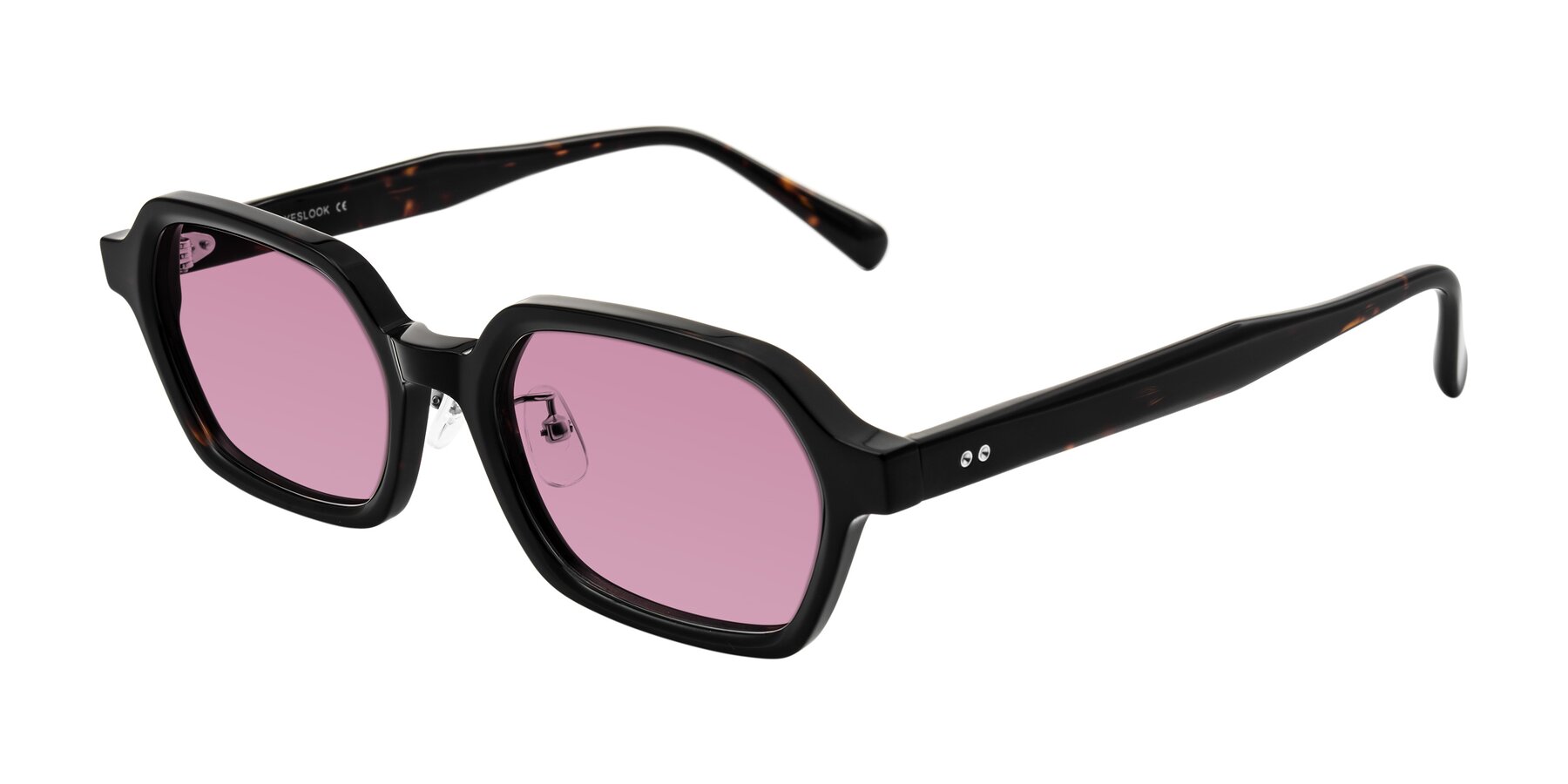 Angle of Hicles in Dark Tortoise with Medium Wine Tinted Lenses