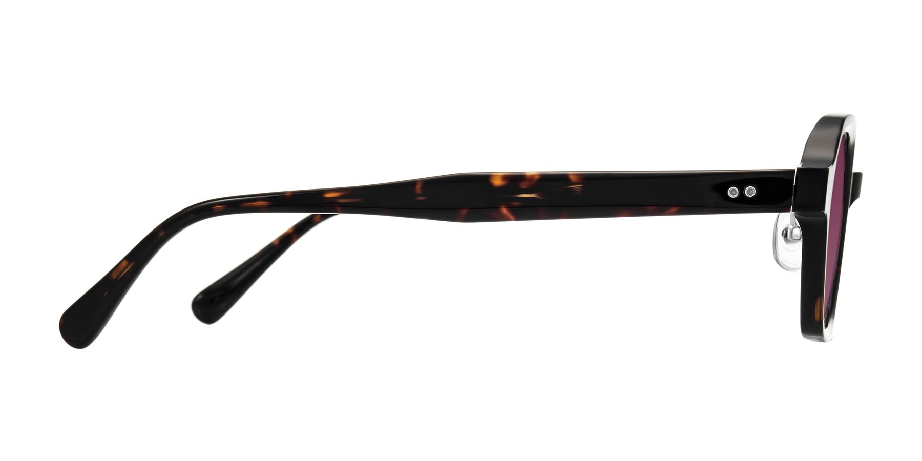 Side of Hicles in Dark Tortoise with Wine Tinted Lenses