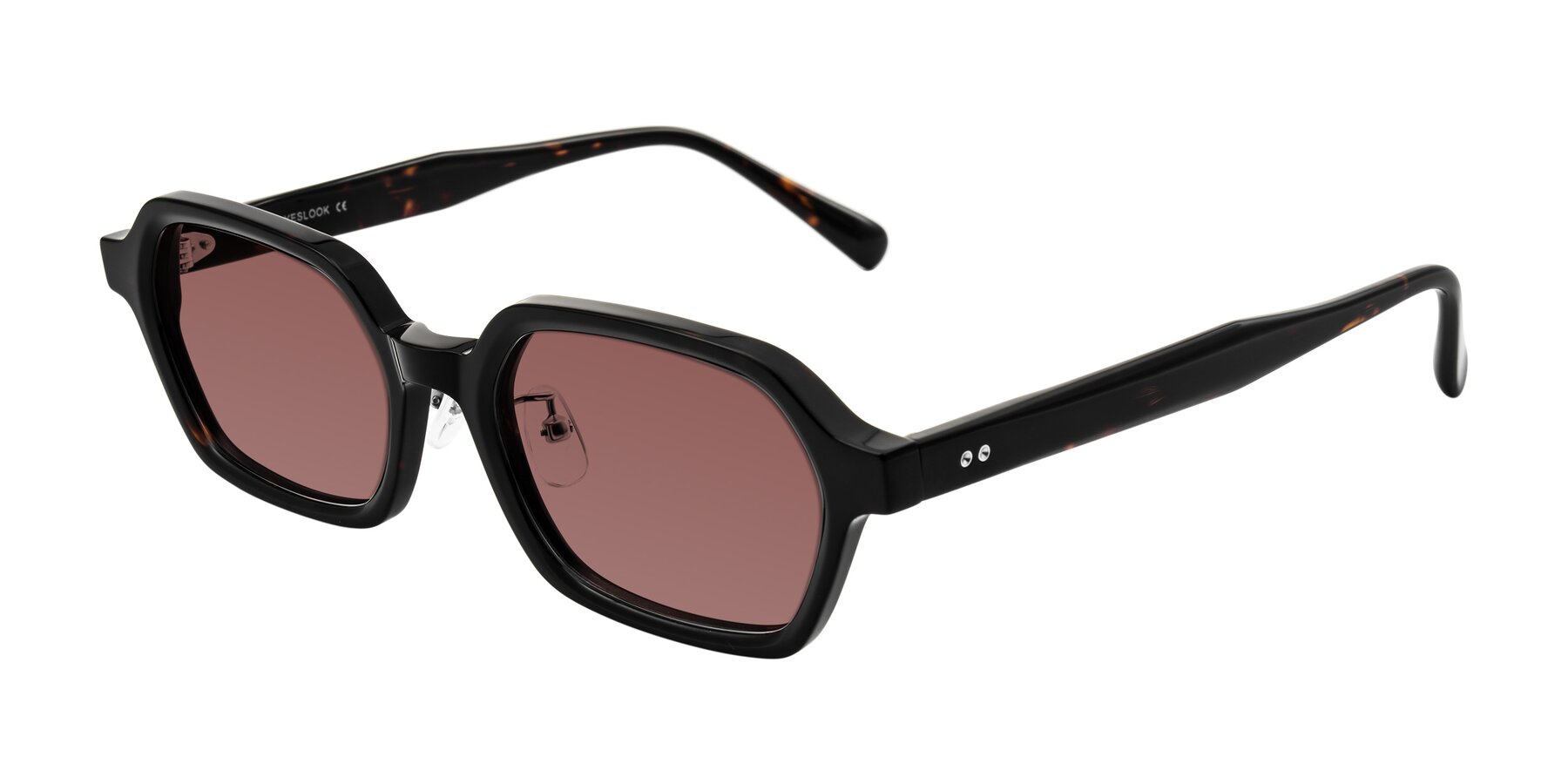Angle of Hicles in Dark Tortoise with Garnet Tinted Lenses