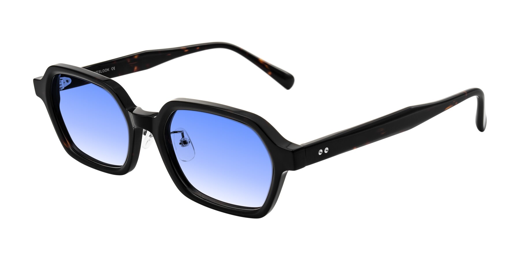 Angle of Hicles in Dark Tortoise with Blue Gradient Lenses