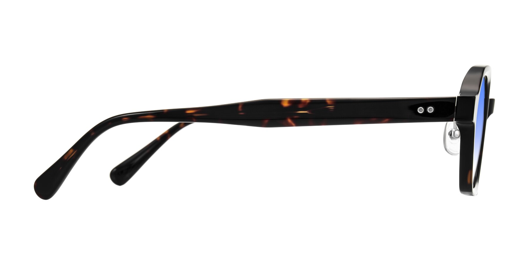 Side of Hicles in Dark Tortoise with Blue Gradient Lenses