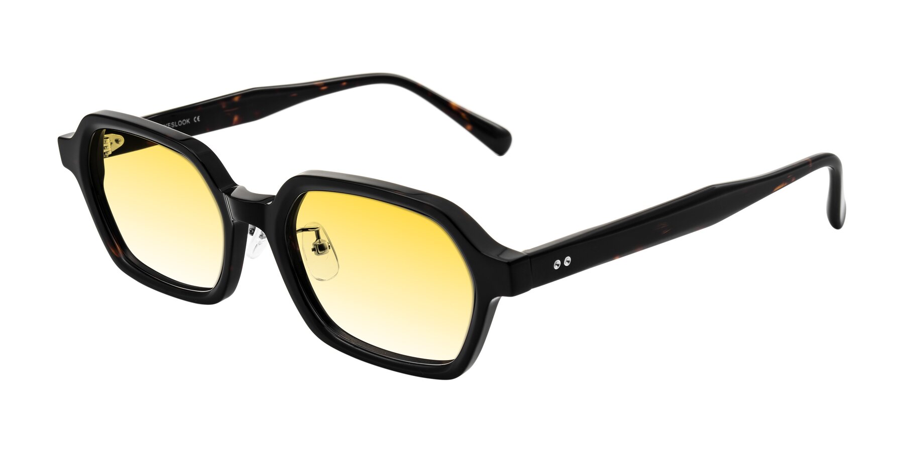 Angle of Hicles in Dark Tortoise with Yellow Gradient Lenses