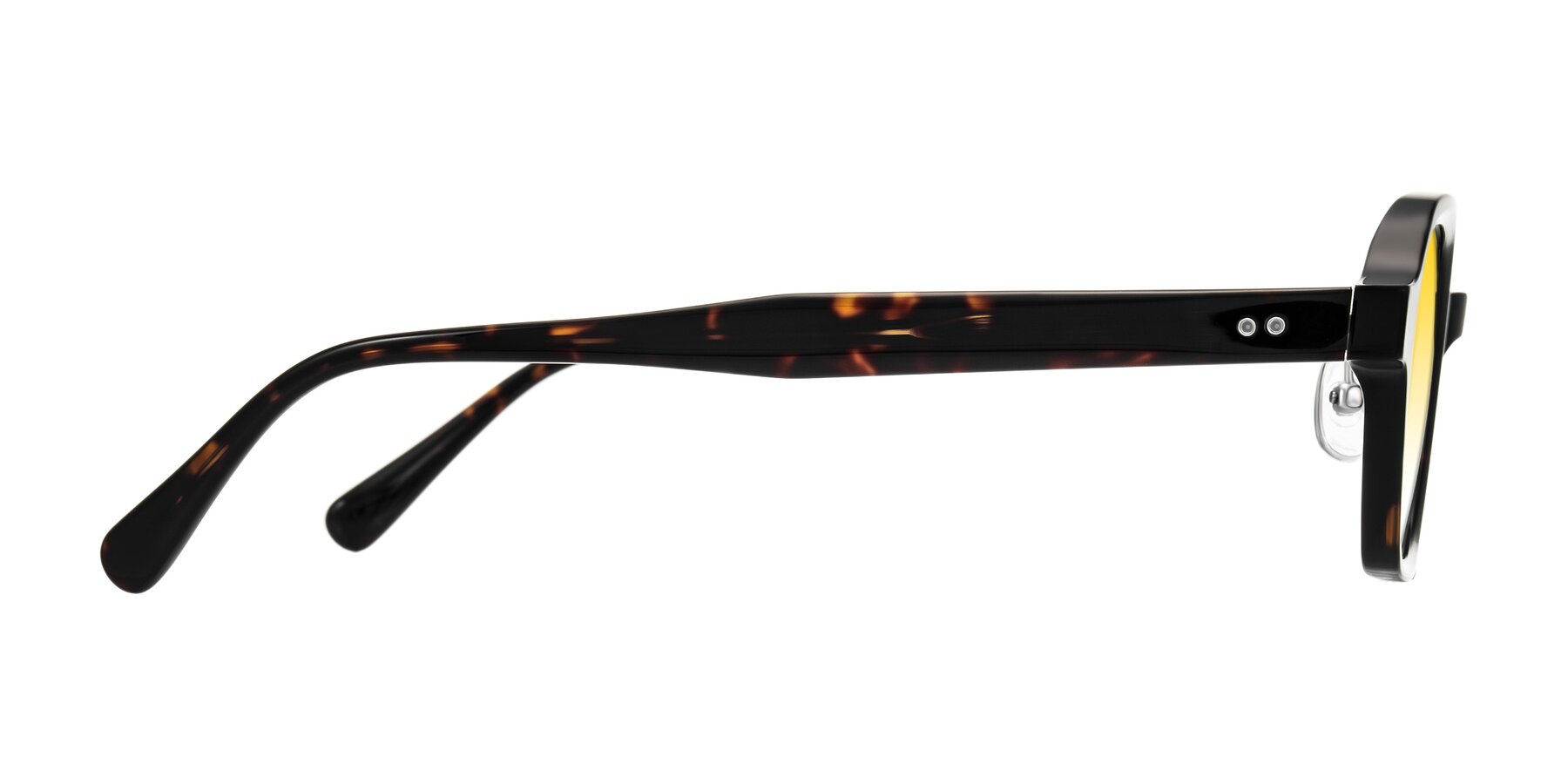 Side of Hicles in Dark Tortoise with Yellow Gradient Lenses