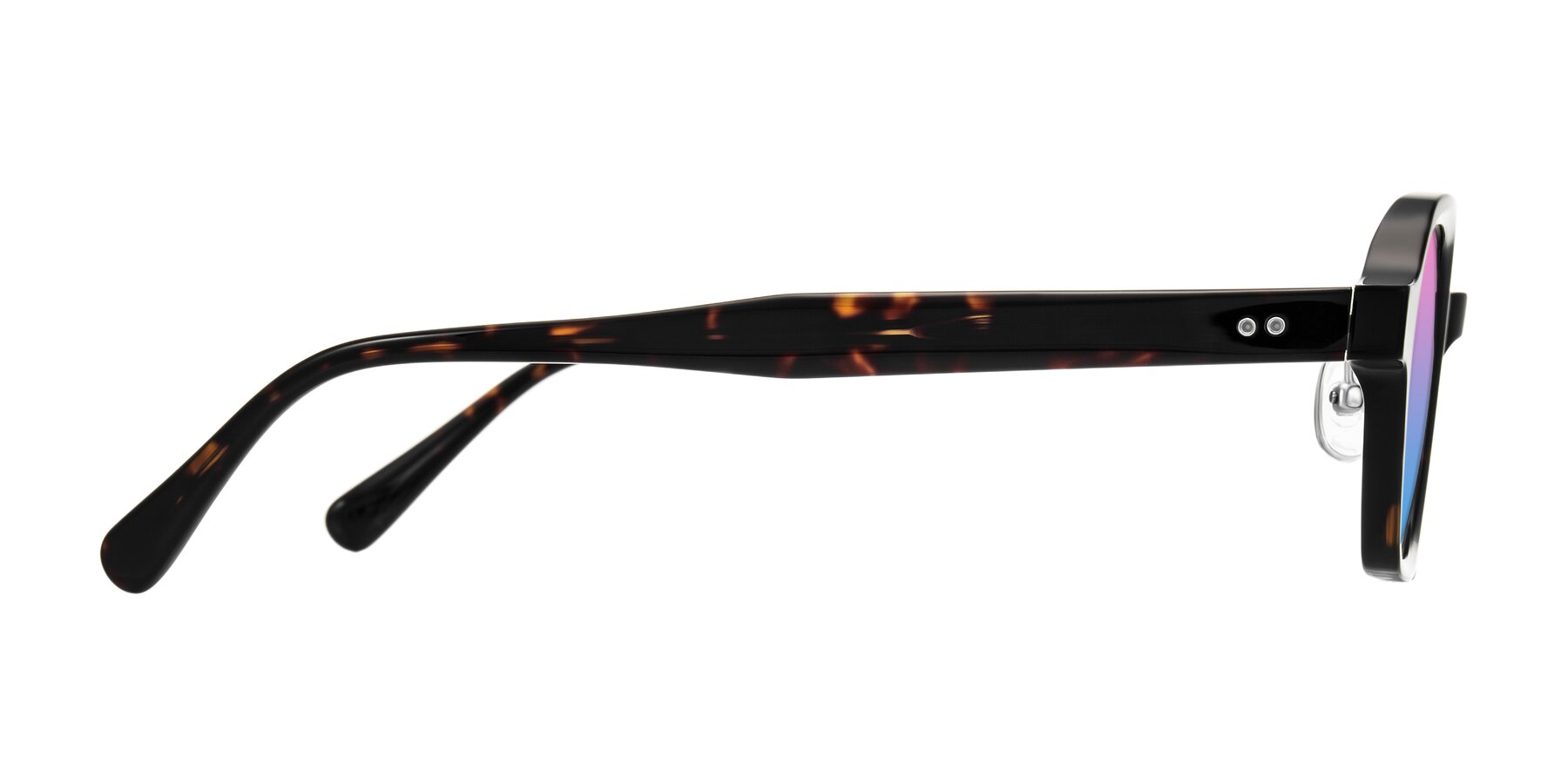 Side of Hicles in Dark Tortoise with Pink / Blue Gradient Lenses