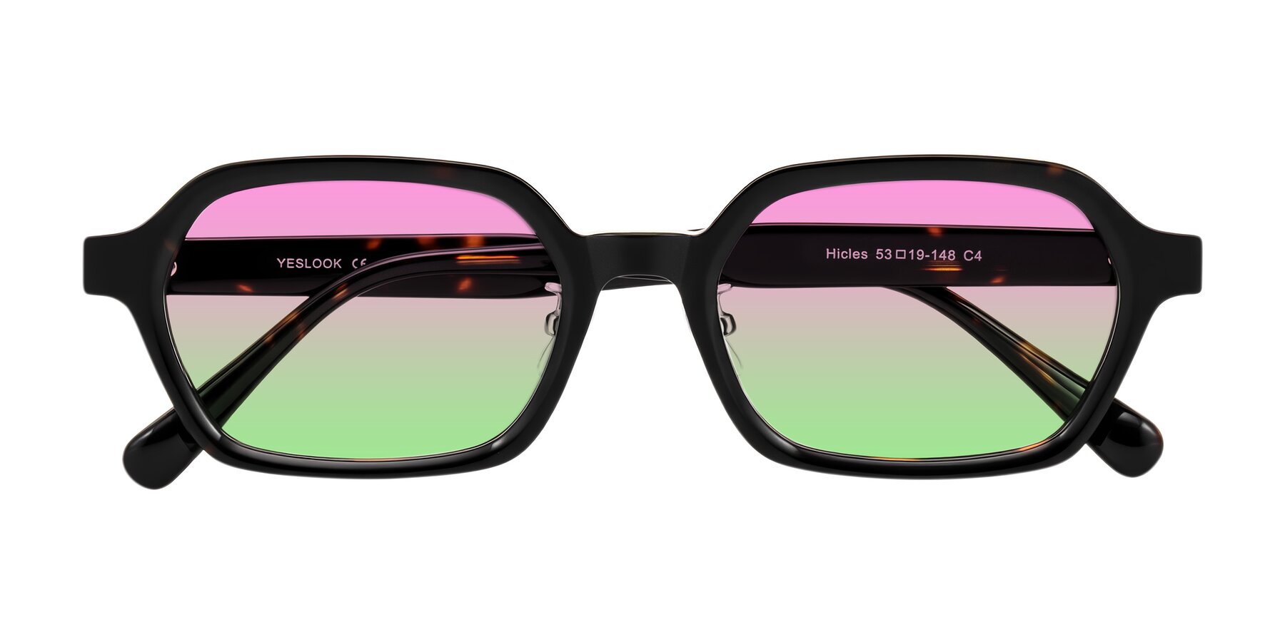 Folded Front of Hicles in Dark Tortoise with Pink / Green Gradient Lenses