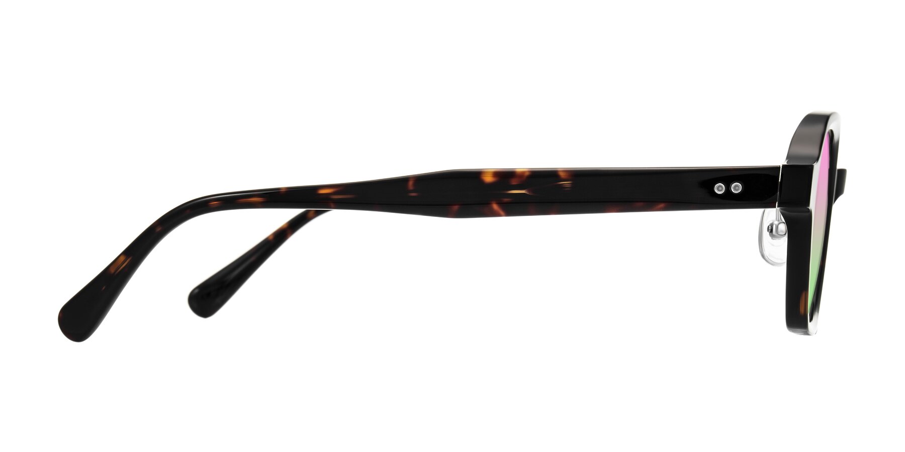 Side of Hicles in Dark Tortoise with Pink / Green Gradient Lenses