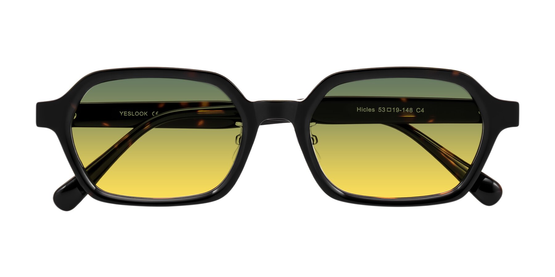 Folded Front of Hicles in Dark Tortoise with Green / Yellow Gradient Lenses
