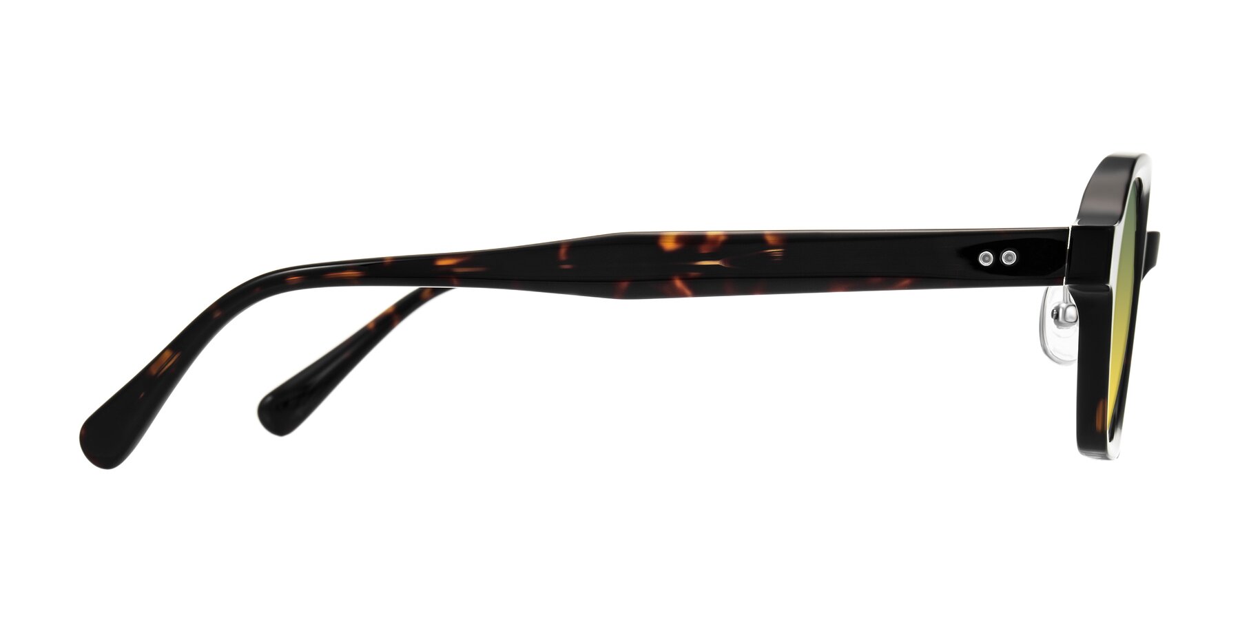 Side of Hicles in Dark Tortoise with Green / Yellow Gradient Lenses