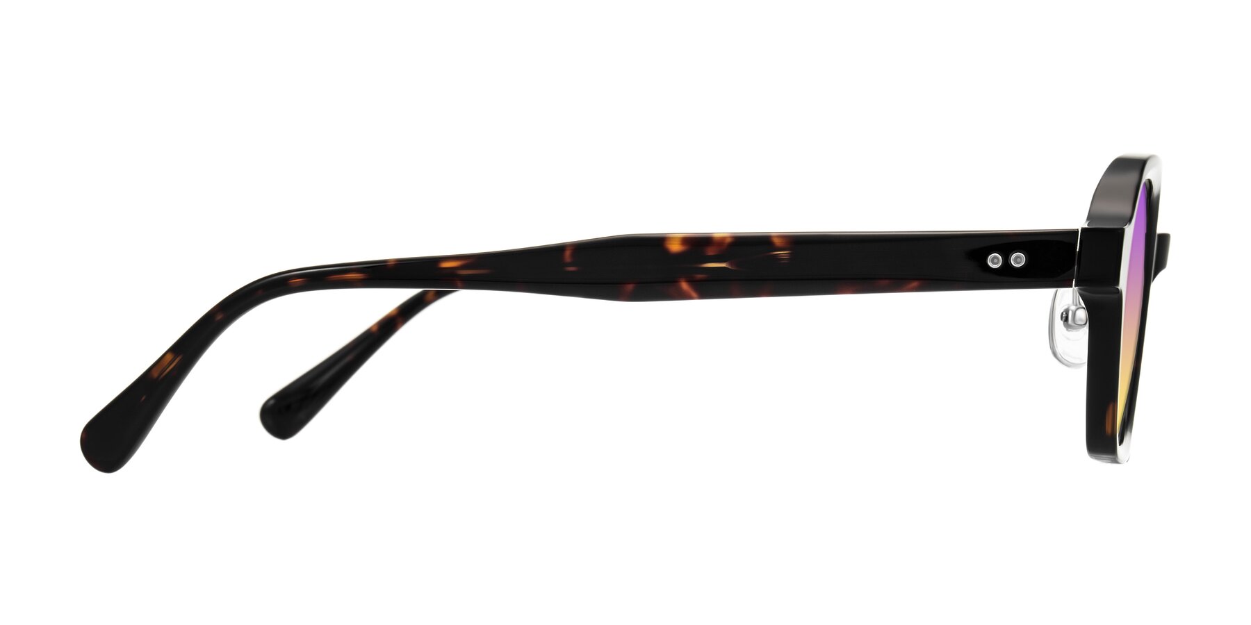 Side of Hicles in Dark Tortoise with Purple / Yellow Gradient Lenses
