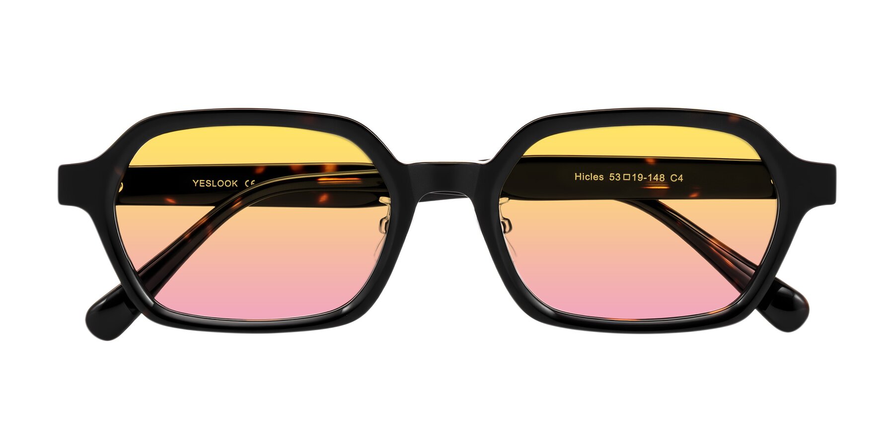 Folded Front of Hicles in Dark Tortoise with Yellow / Pink Gradient Lenses