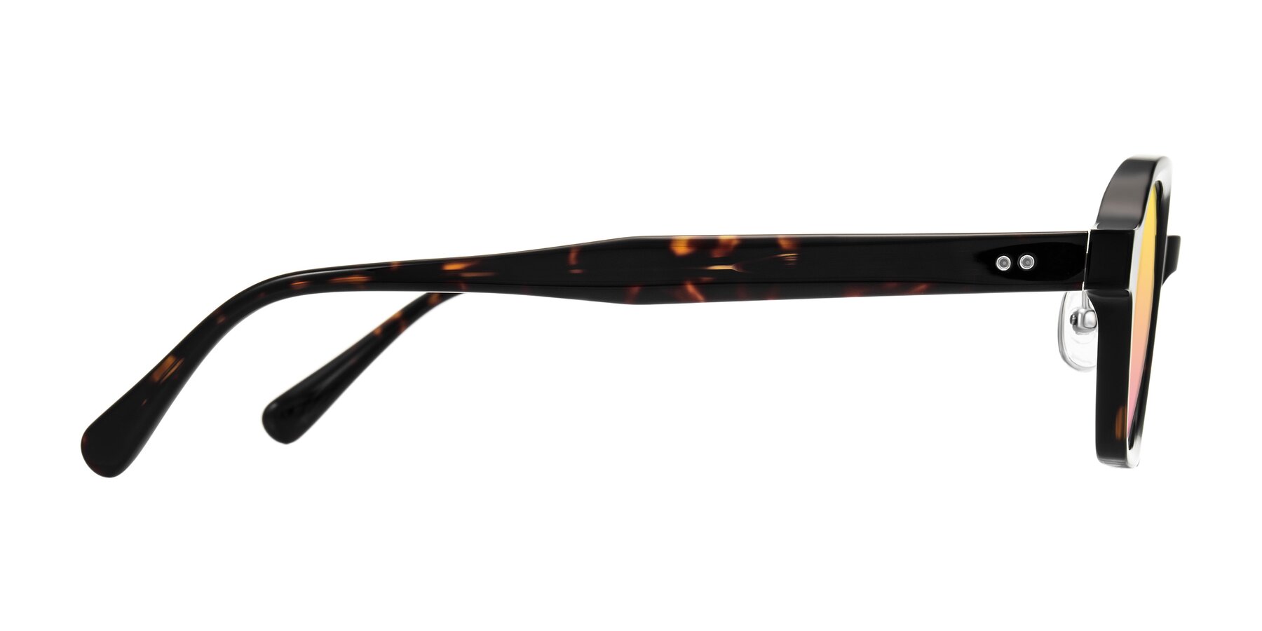 Side of Hicles in Dark Tortoise with Yellow / Pink Gradient Lenses