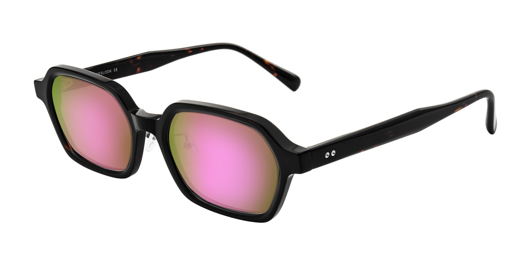 Angle of Hicles in Dark Tortoise with Pink Mirrored Lenses
