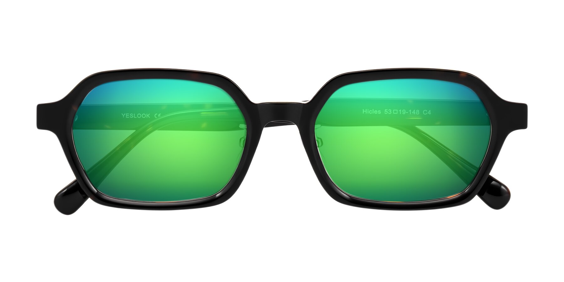 Folded Front of Hicles in Dark Tortoise with Green Mirrored Lenses