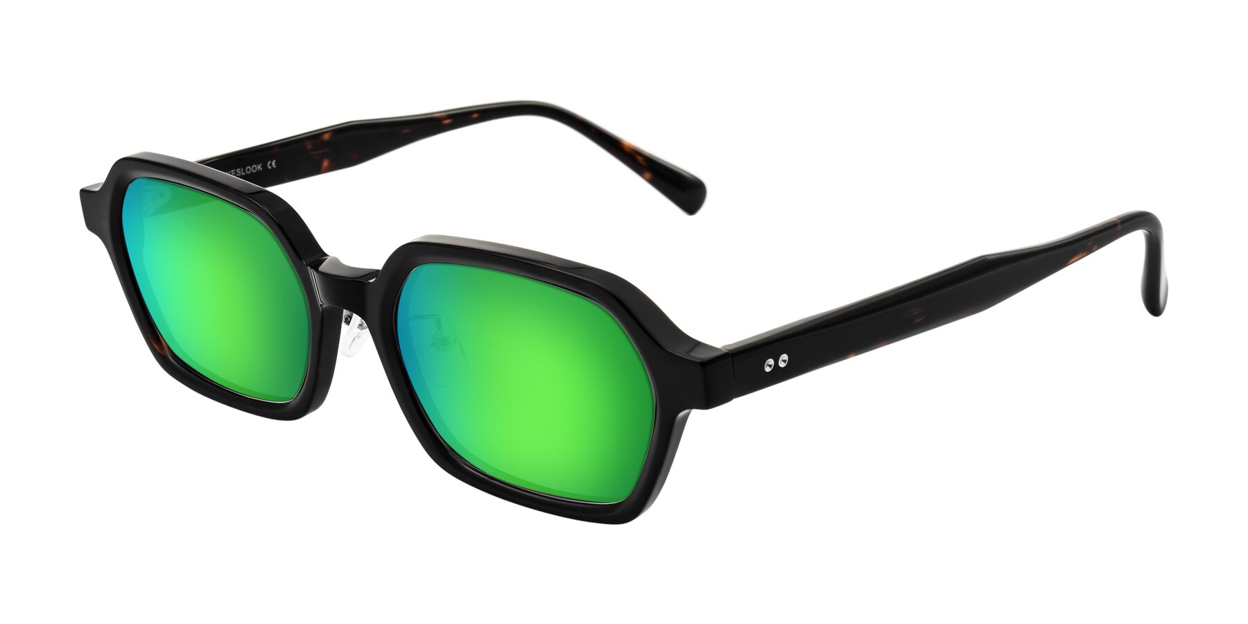 Angle of Hicles in Dark Tortoise with Green Mirrored Lenses