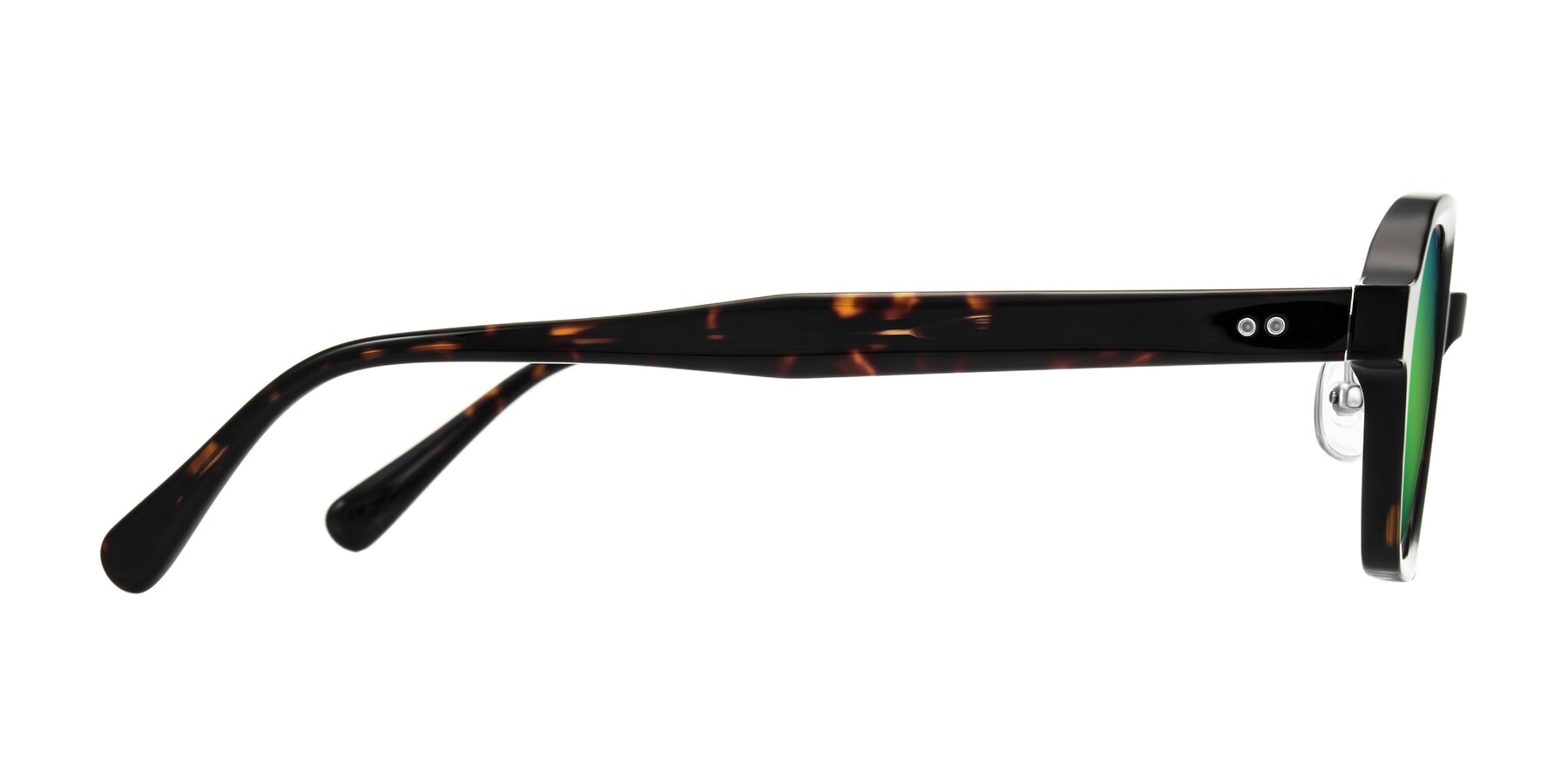 Side of Hicles in Dark Tortoise with Green Mirrored Lenses