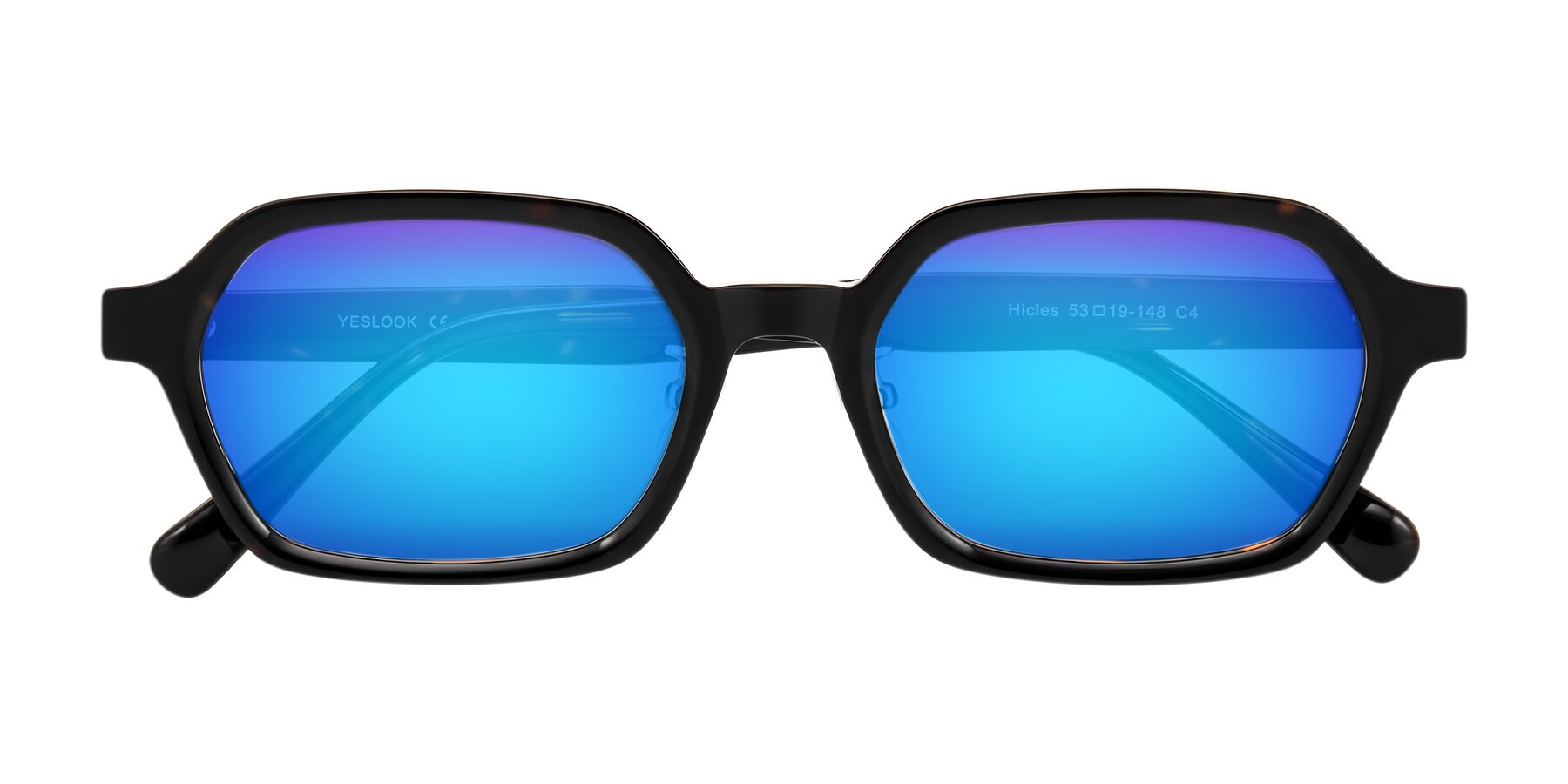 Folded Front of Hicles in Dark Tortoise with Blue Mirrored Lenses