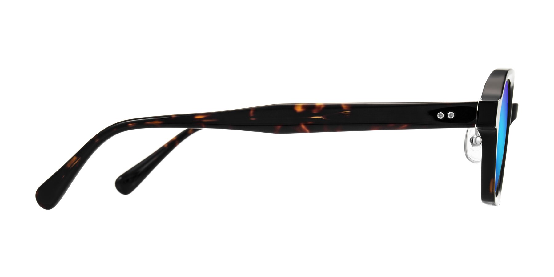 Side of Hicles in Dark Tortoise with Blue Mirrored Lenses