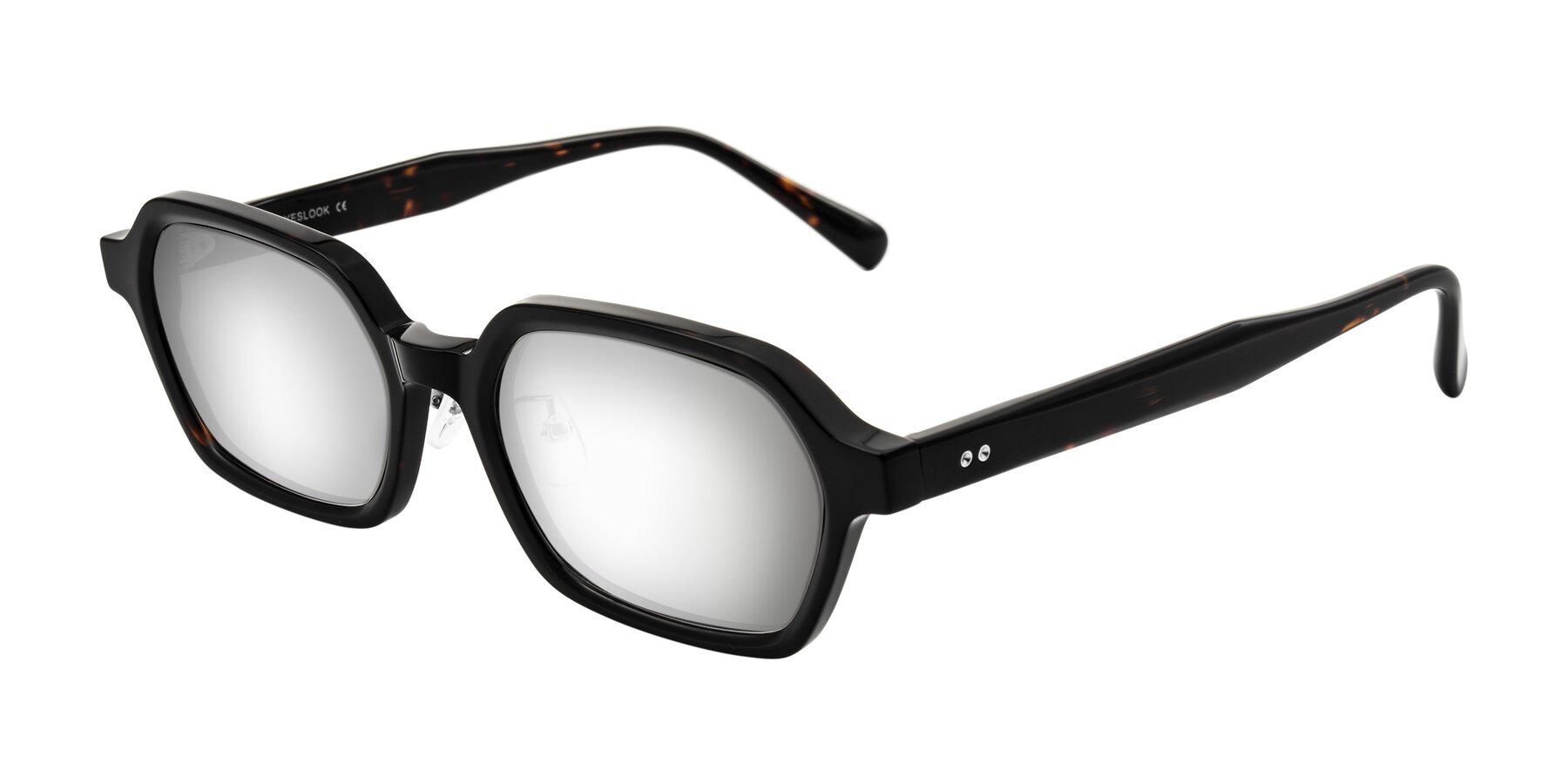 Angle of Hicles in Dark Tortoise with Silver Mirrored Lenses