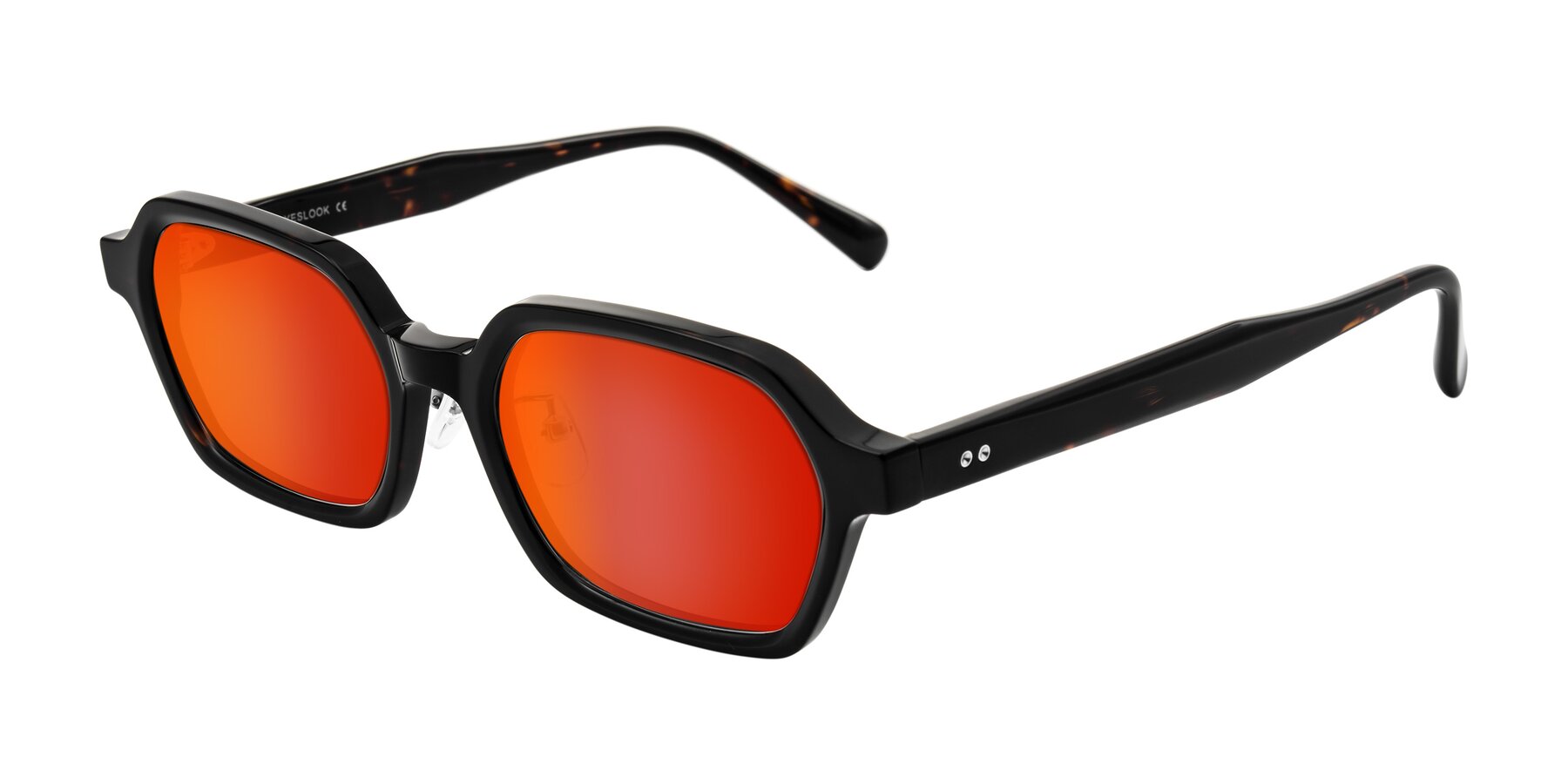 Angle of Hicles in Dark Tortoise with Red Gold Mirrored Lenses