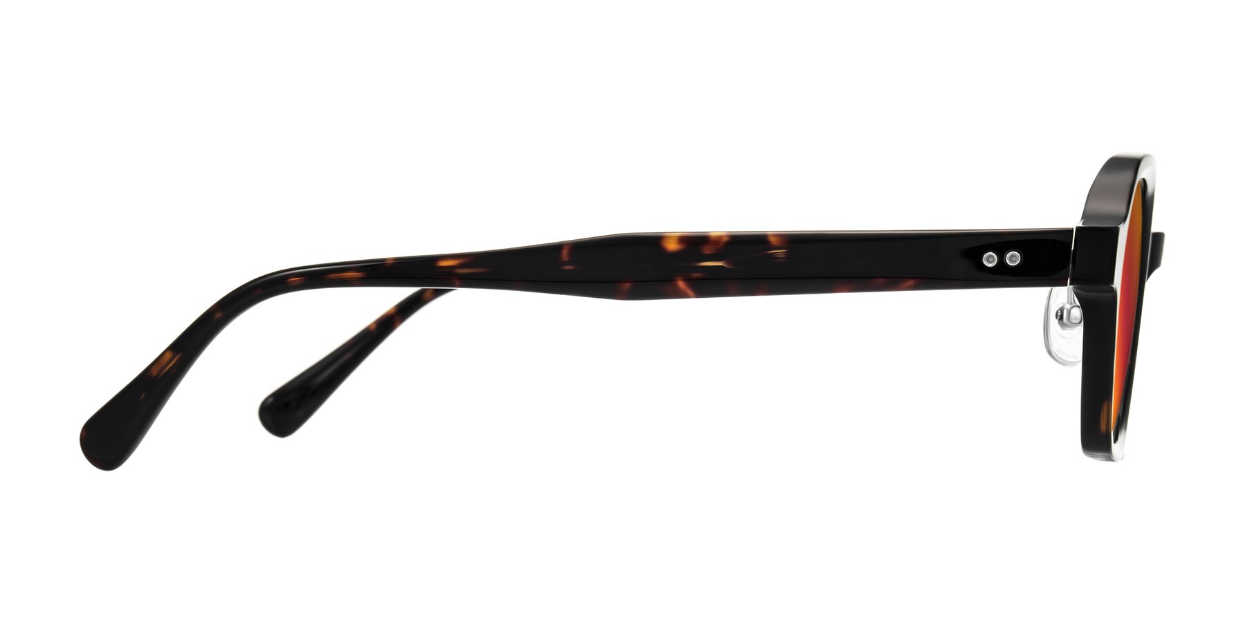 Side of Hicles in Dark Tortoise with Red Gold Mirrored Lenses