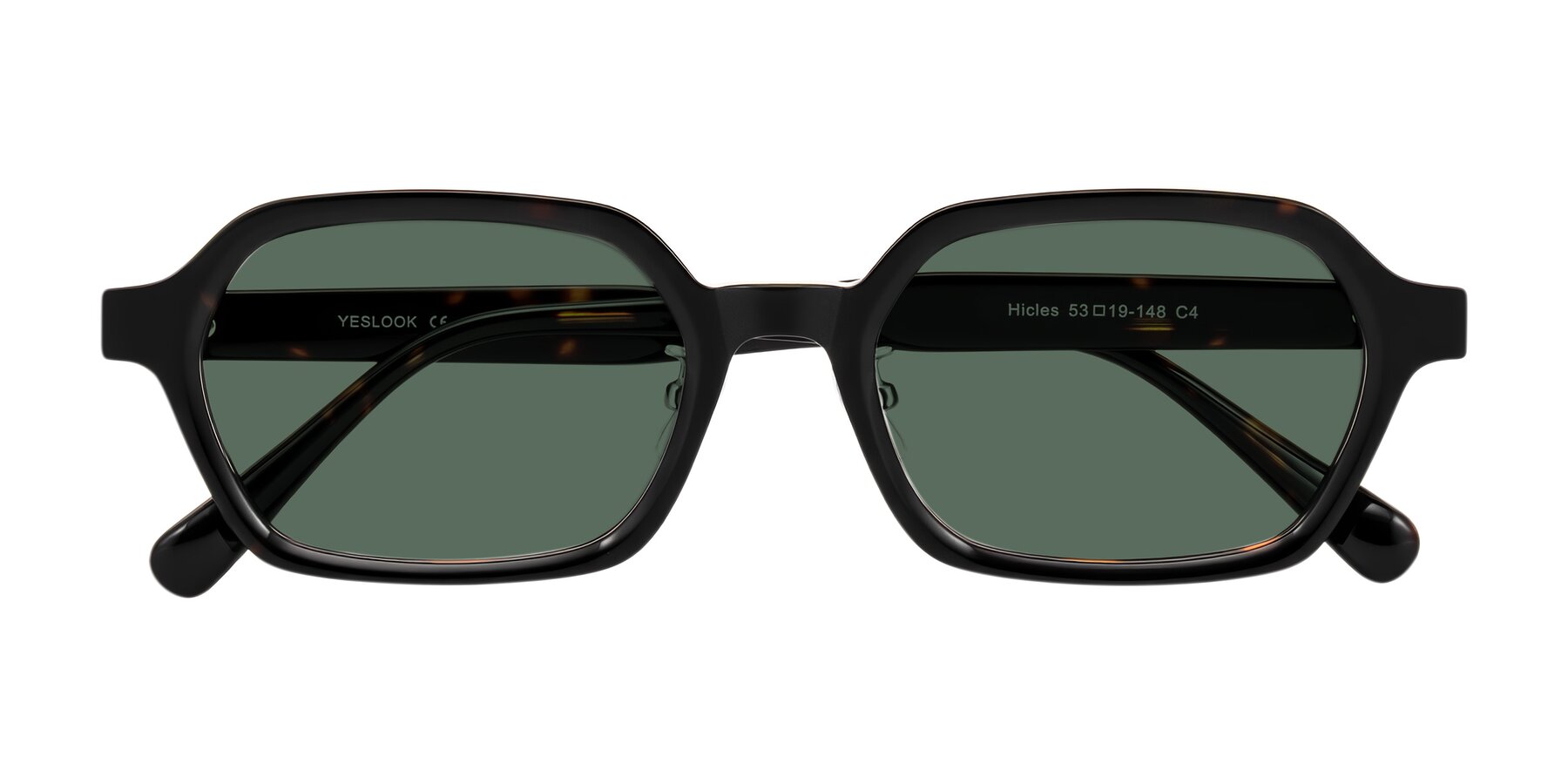 Folded Front of Hicles in Dark Tortoise with Green Polarized Lenses