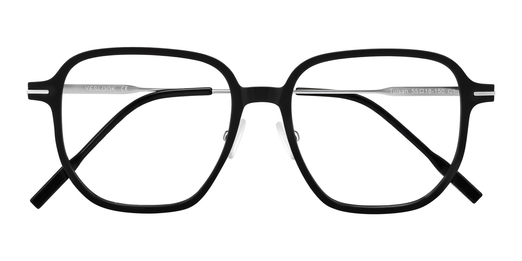 Folded Front of Tulsah in Black with Clear Eyeglass Lenses