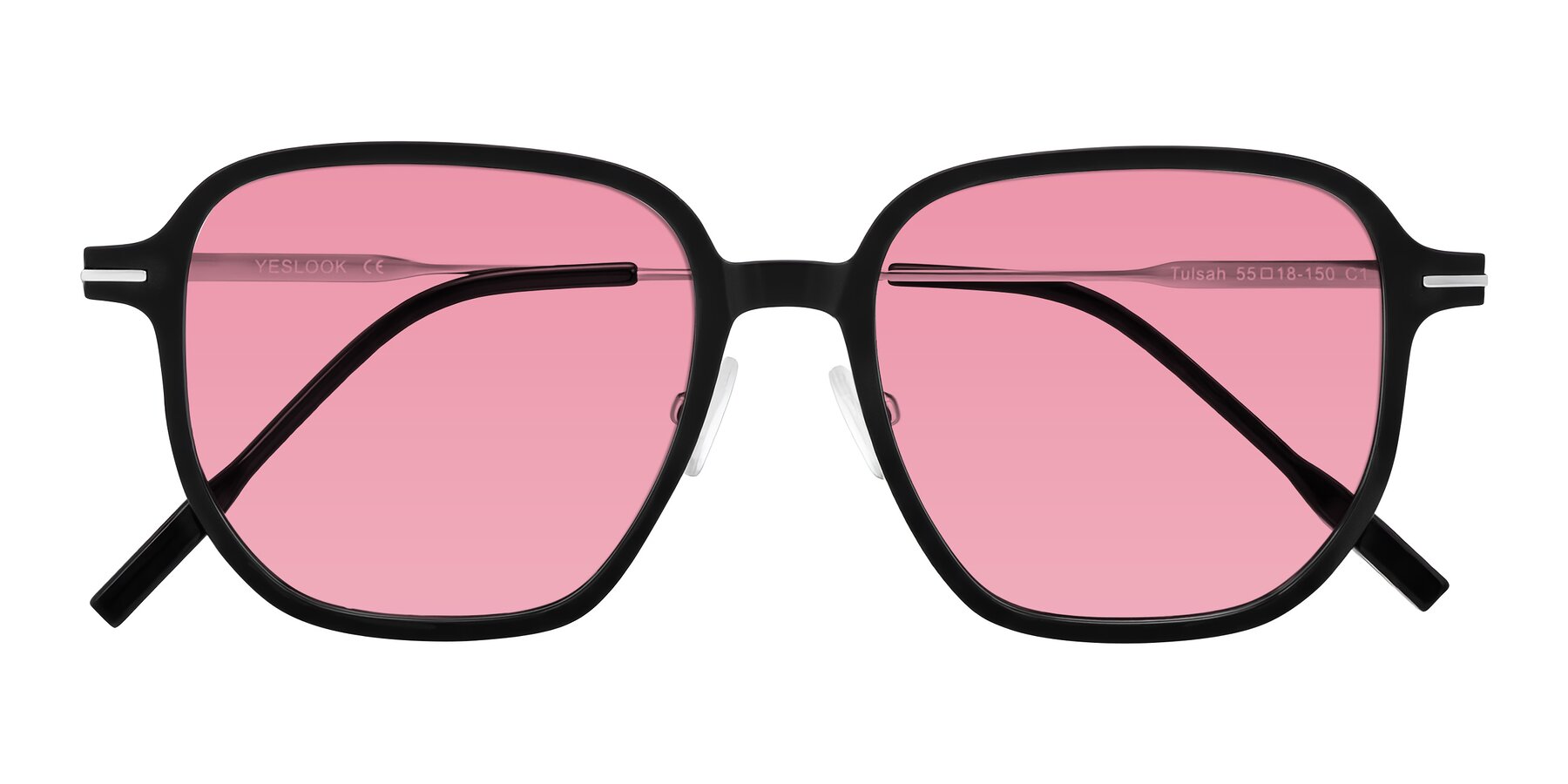 Folded Front of Tulsah in Black with Pink Tinted Lenses