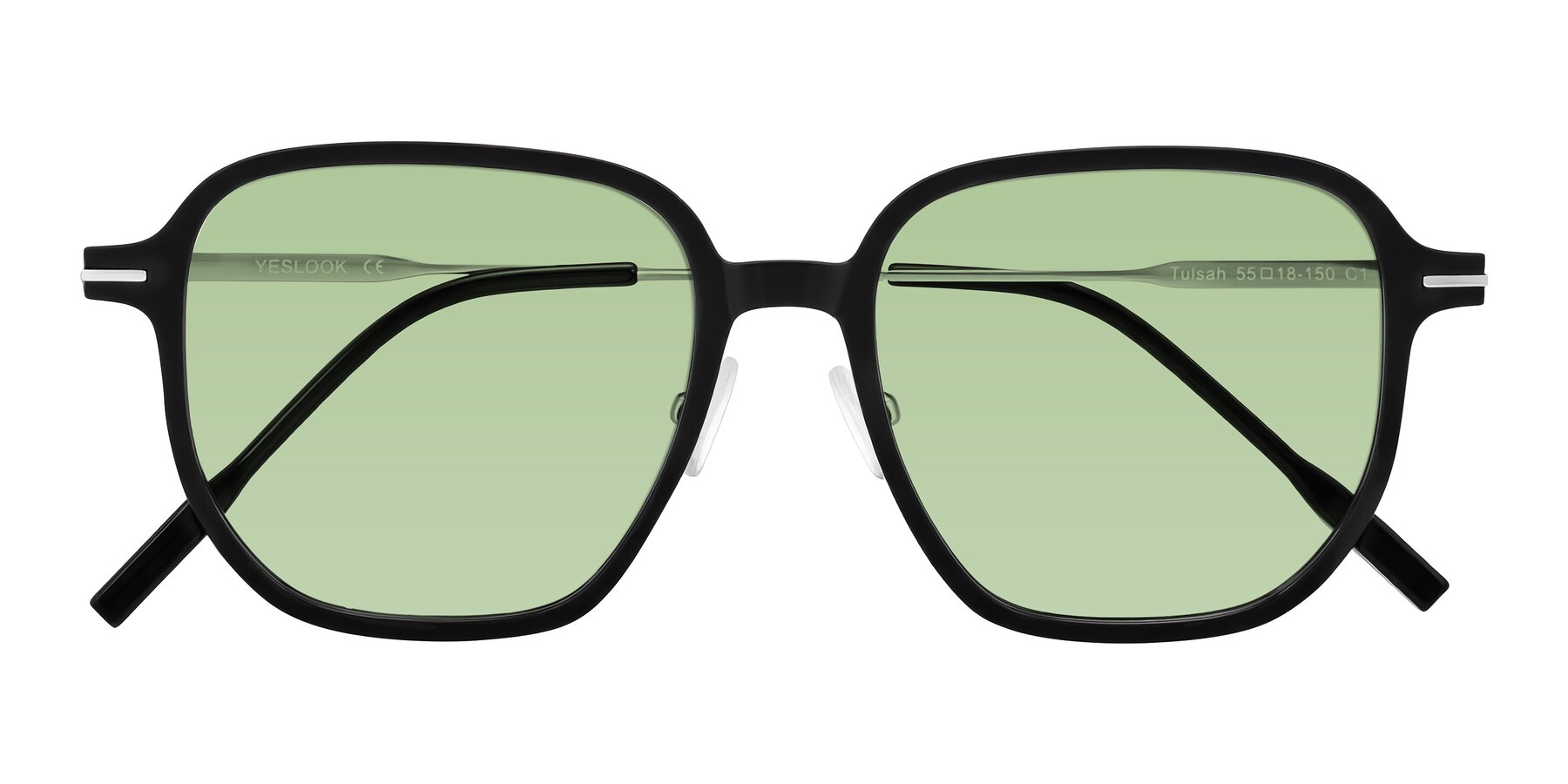 Folded Front of Tulsah in Black with Medium Green Tinted Lenses
