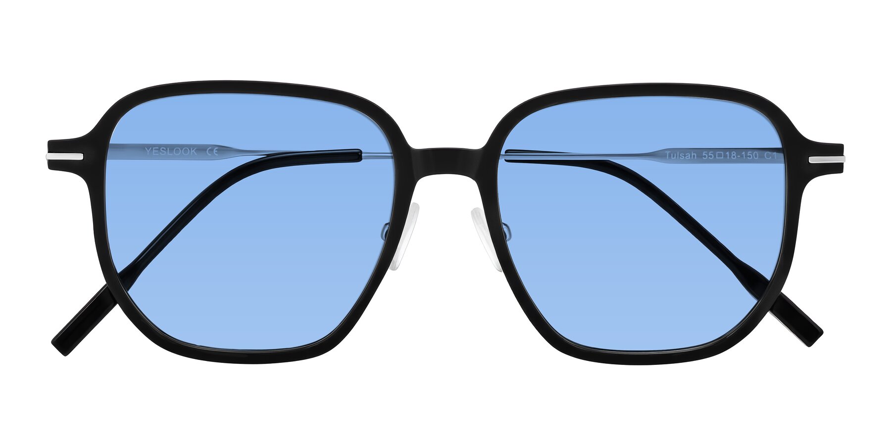 Folded Front of Tulsah in Black with Medium Blue Tinted Lenses