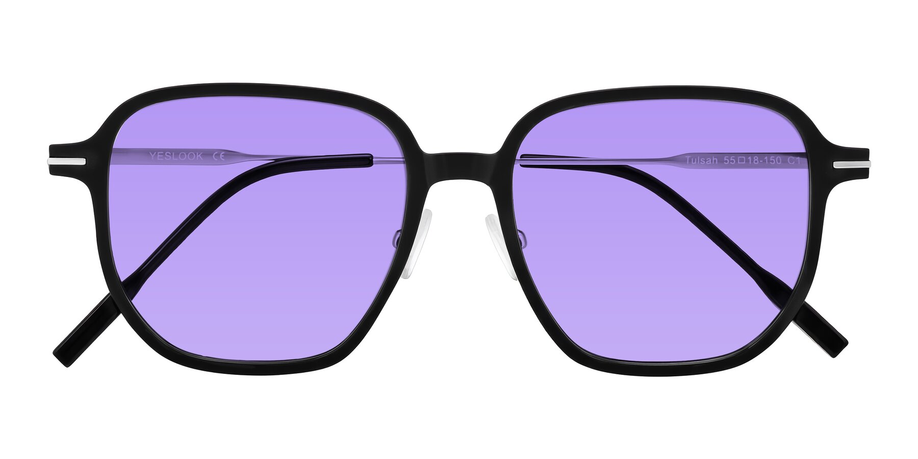 Folded Front of Tulsah in Black with Medium Purple Tinted Lenses
