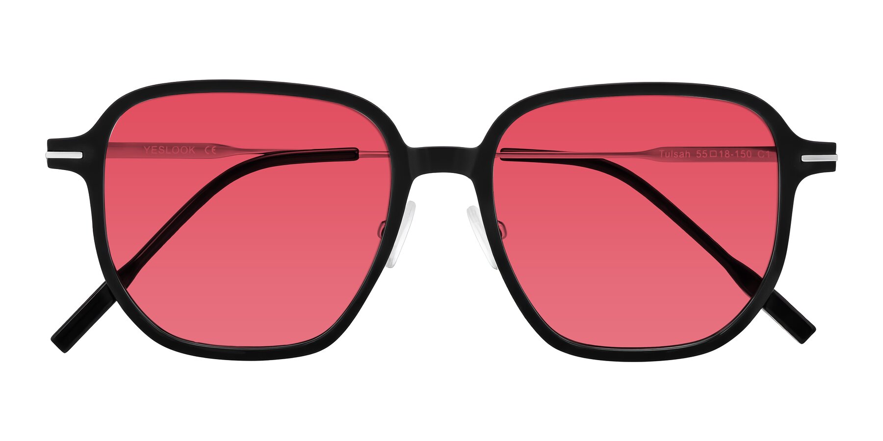 Folded Front of Tulsah in Black with Red Tinted Lenses