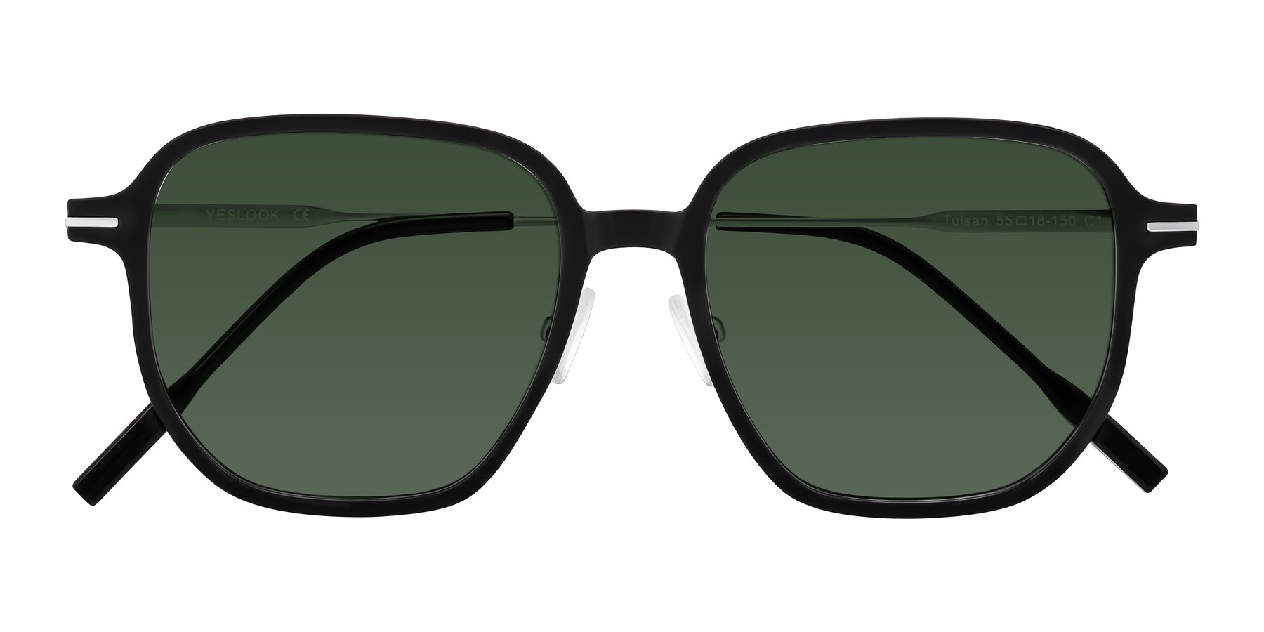 Folded Front of Tulsah in Black with Green Tinted Lenses