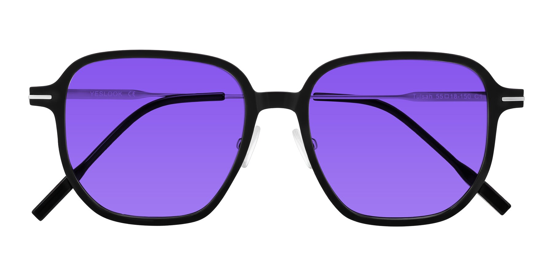 Folded Front of Tulsah in Black with Purple Tinted Lenses