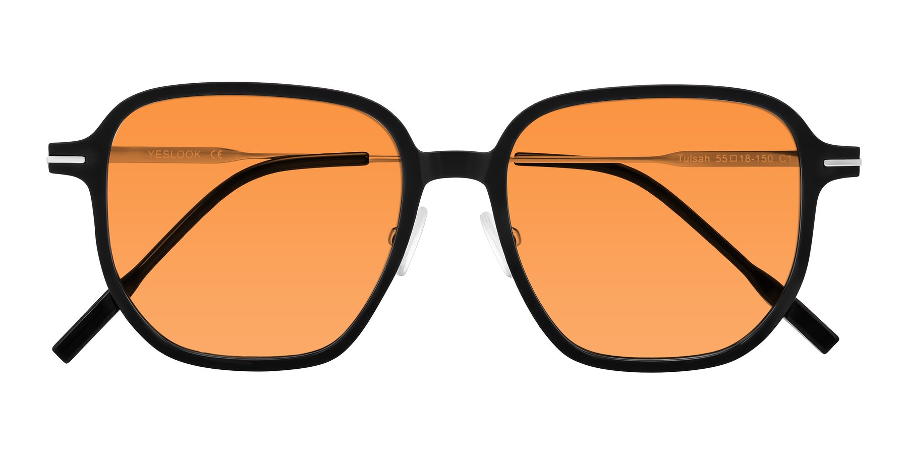 Folded Front of Tulsah in Black with Orange Tinted Lenses