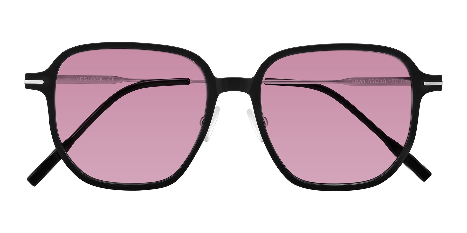 Folded Front of Tulsah in Black with Medium Wine Tinted Lenses