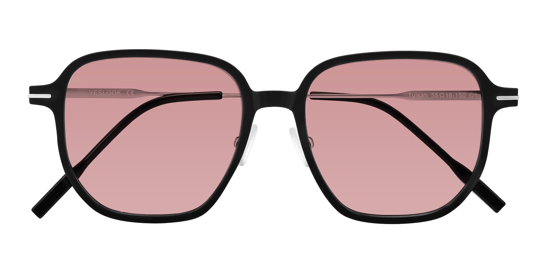 Folded Front of Tulsah in Black with Medium Garnet Tinted Lenses