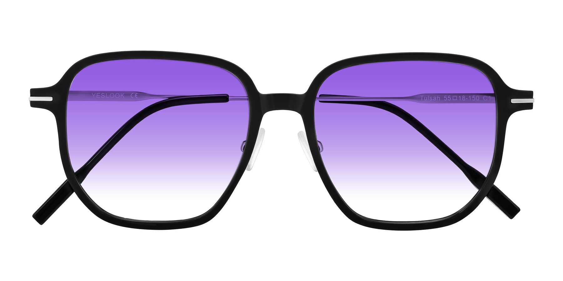 Folded Front of Tulsah in Black with Purple Gradient Lenses