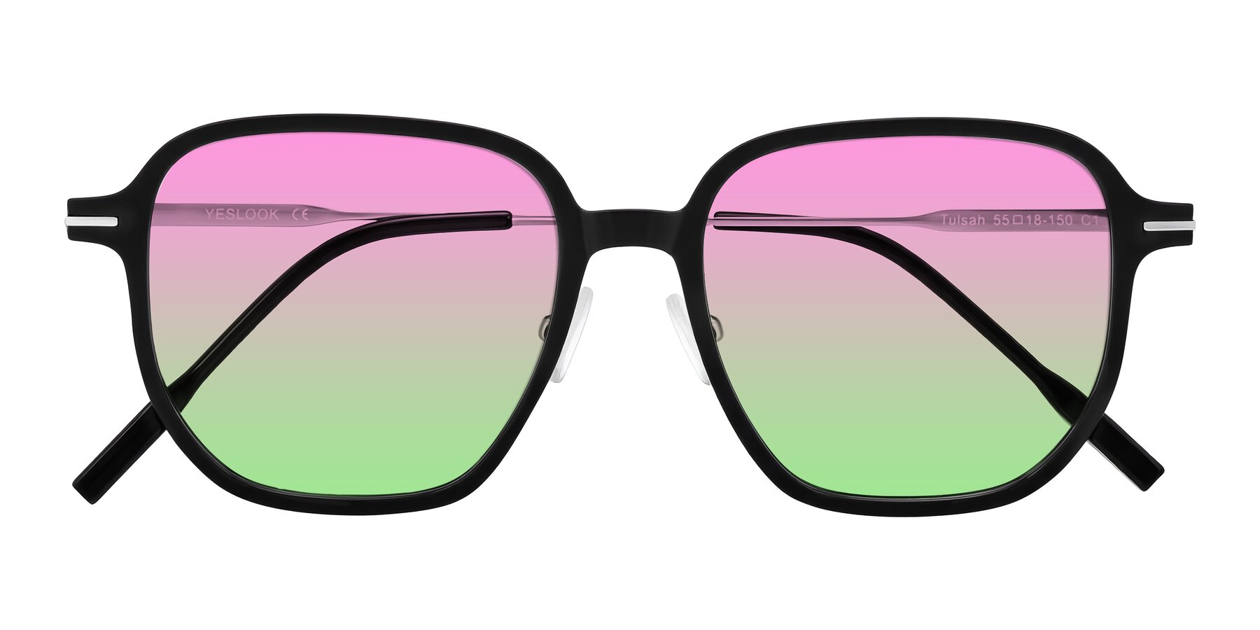 Folded Front of Tulsah in Black with Pink / Green Gradient Lenses