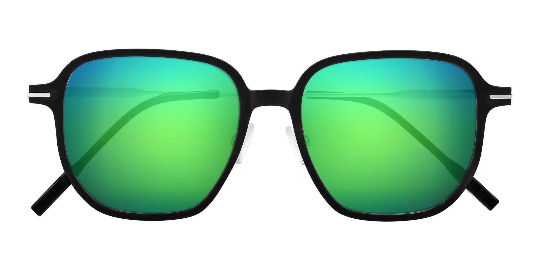 Folded Front of Tulsah in Black with Green Mirrored Lenses