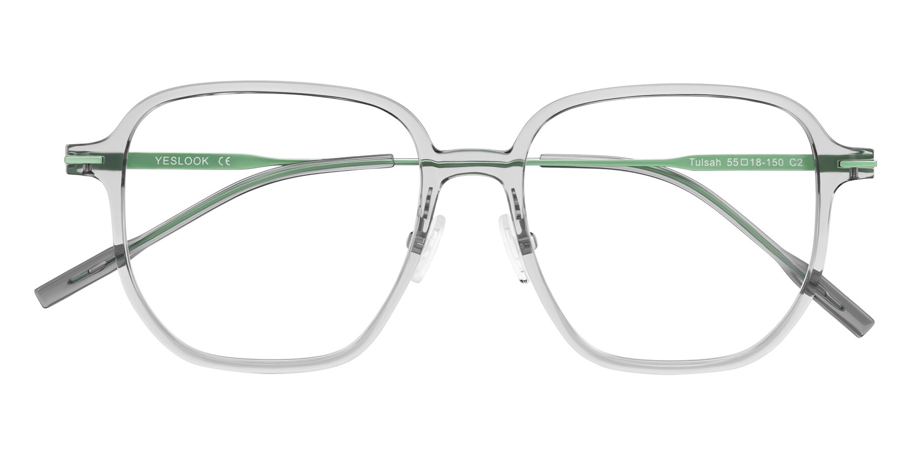 Folded Front of Tulsah in Transparent Gray with Clear Eyeglass Lenses