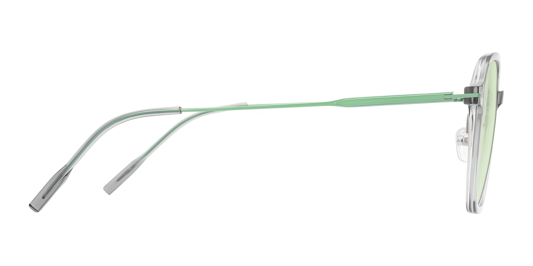 Side of Tulsah in Transparent Gray with Light Green Tinted Lenses