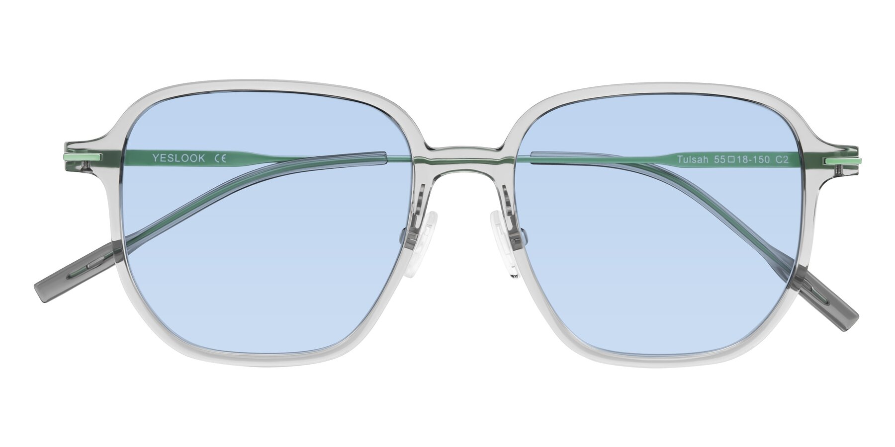 Folded Front of Tulsah in Transparent Gray with Light Blue Tinted Lenses